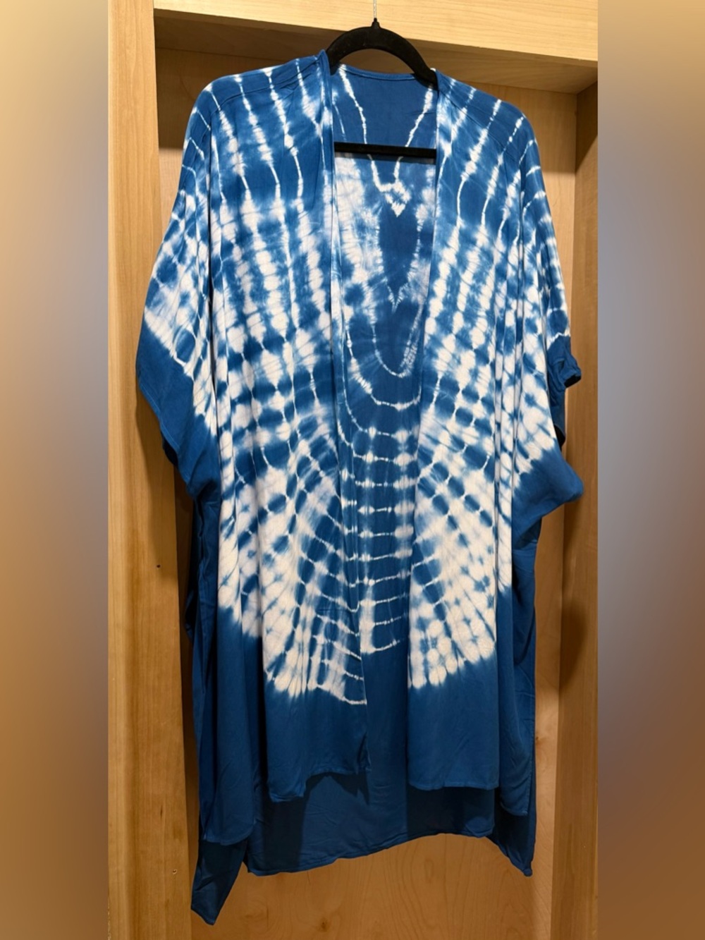 Blue and White Tie-Dye Kimono Cardigan 100% Rayon One Size
